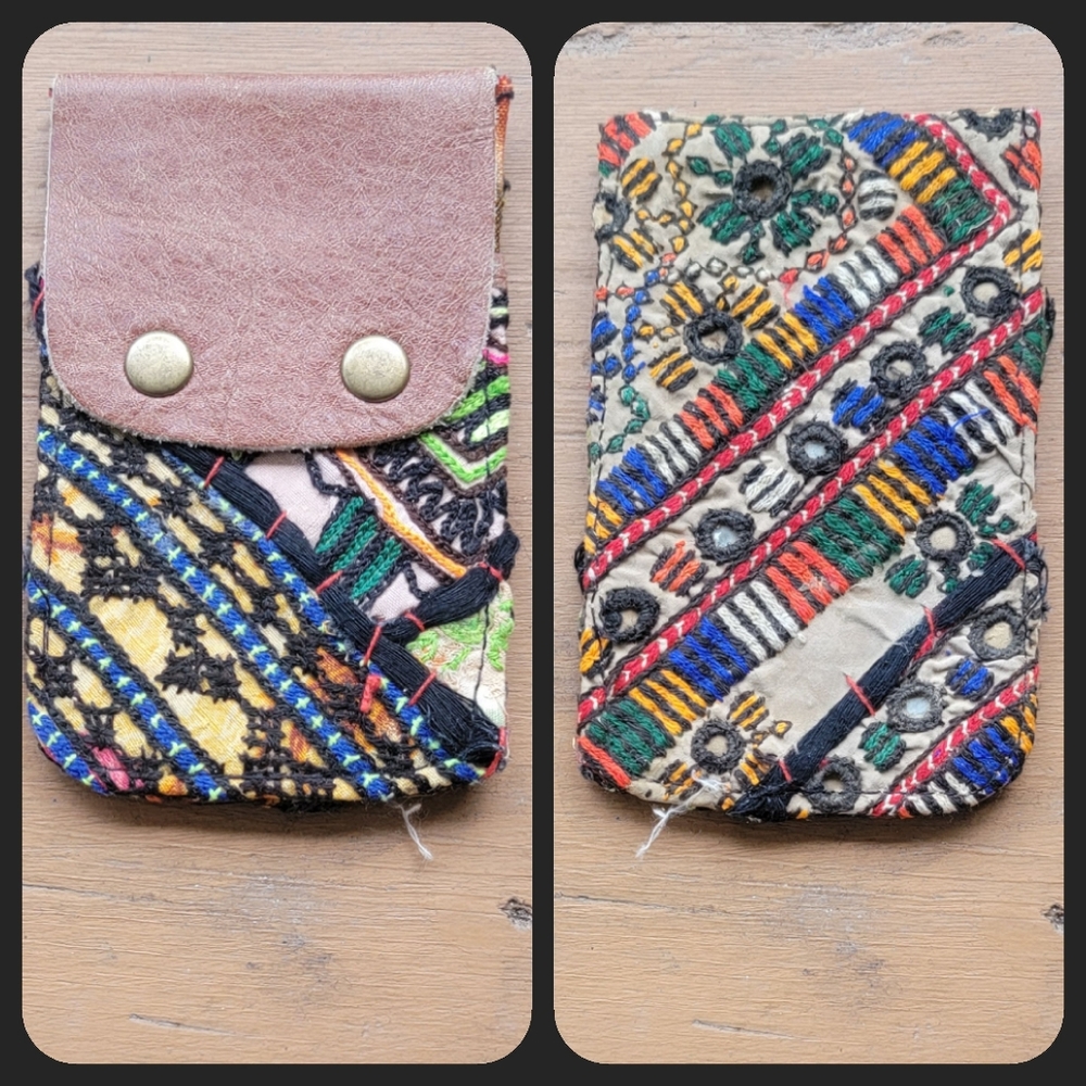 👽🌋 Free People Boho Embroidered Repurposed vtg banjara hippie Wallet card case